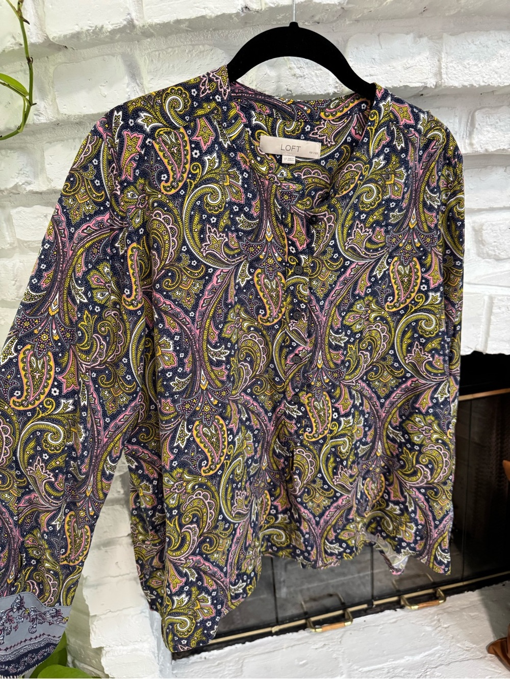 LOFT Paisley Button-Up Blouse- Pink & Olive